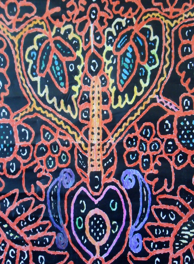 Sukkanukkamatto, luonnostelua vienanakarjalaisen käspaikan pohjalta.